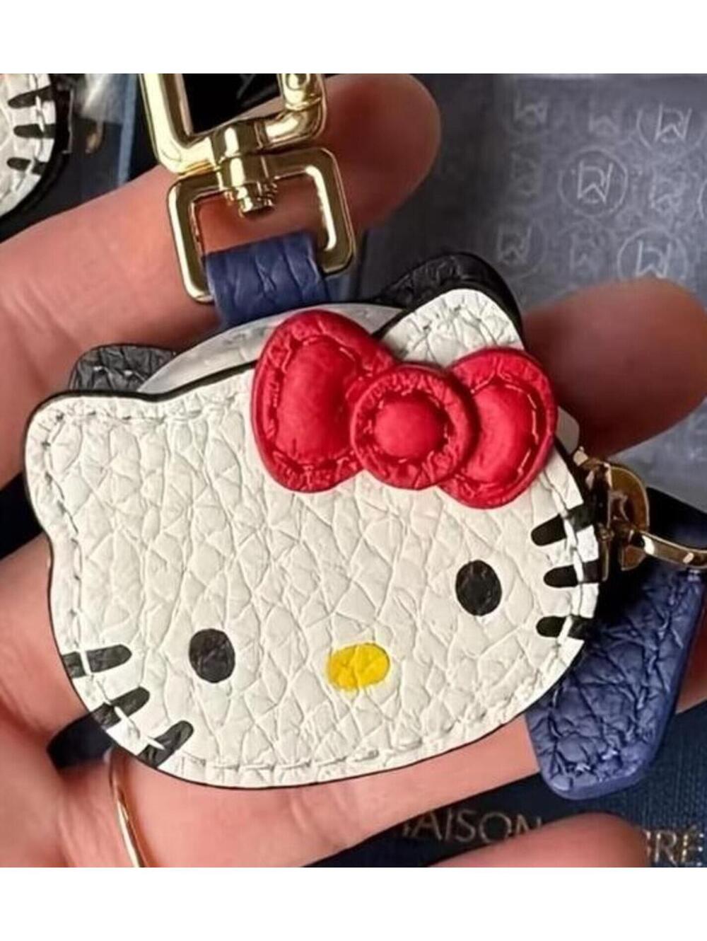 Hello Kitty Faux Leather Keychain with Red Bow and Gold Clip